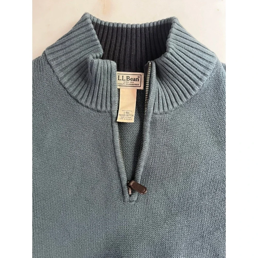 LL Bean 100% Cotton 1/4 Zip Pullover Sweater Blue size large